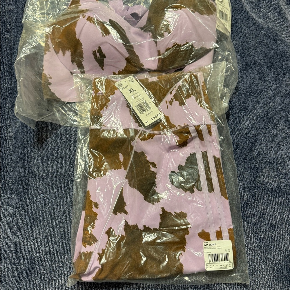 Ivy Park Purple and Brown Camouflage Leggings and Sports Bra XL